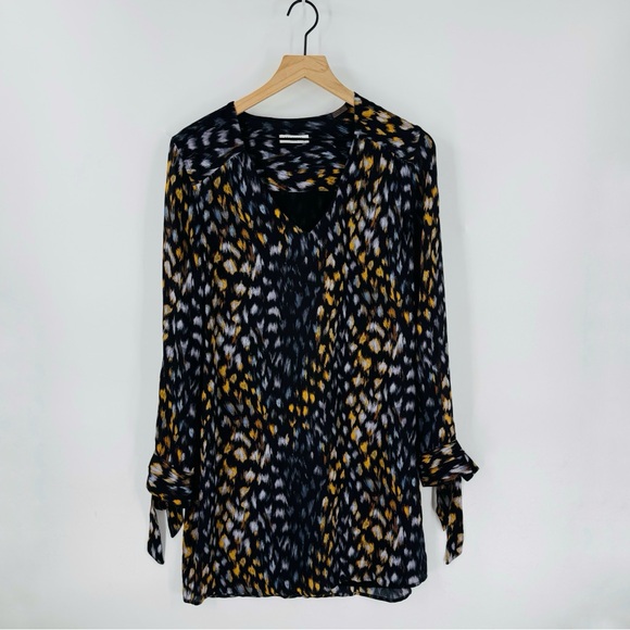 Equipment Dresses & Skirts - Equipment Femme Silk Tunic Dress Small Black Gold White Ikat Feather Size Small
